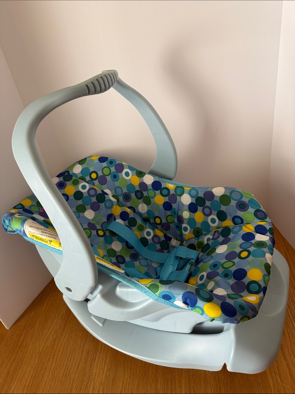 Toy Infant Car Seat Carrier with Blue Multicolor Dot Cover